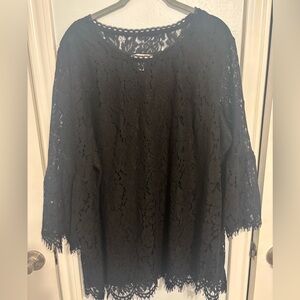 Isaac Mizrahi Black Lace Bell-Sleeve Blouse Size XL
